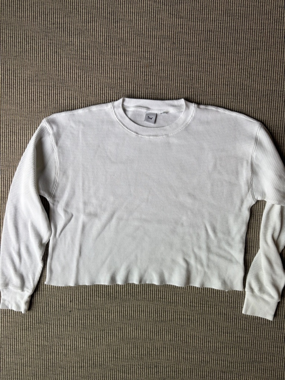 TNA White Waffle Knit Long Sleeve Top